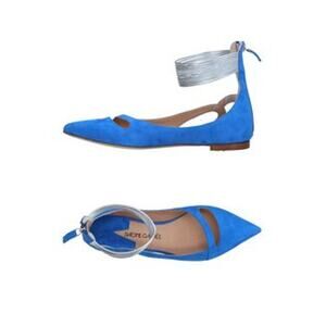 Italian Blue Suede Ballerina Flats SIZE 4 Metallic Silver Wrap Ankle $360 NEW